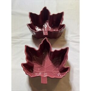 Set Of 2 Maroon Leaf Mini Ramekins